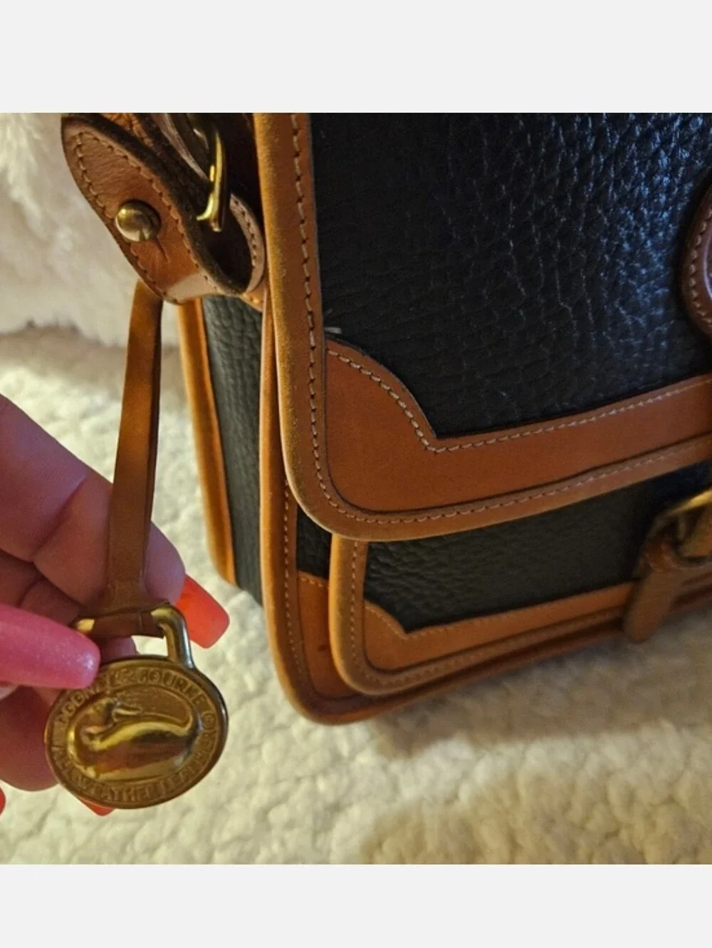 Dooney & Bourke Surrey 3-Way AWL Black and Tan Leather Crossbody Bag